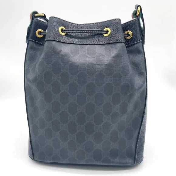 Auth WEEKEND DEAL GUCCI GG Sherry Line PVC Leather Black Drawstring Shoulder Bag - Picture 3 of 17